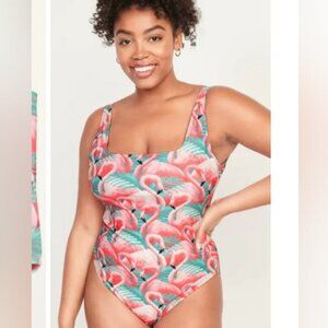 NWT Old Navy square neck one piece swimsuit flamingo print L